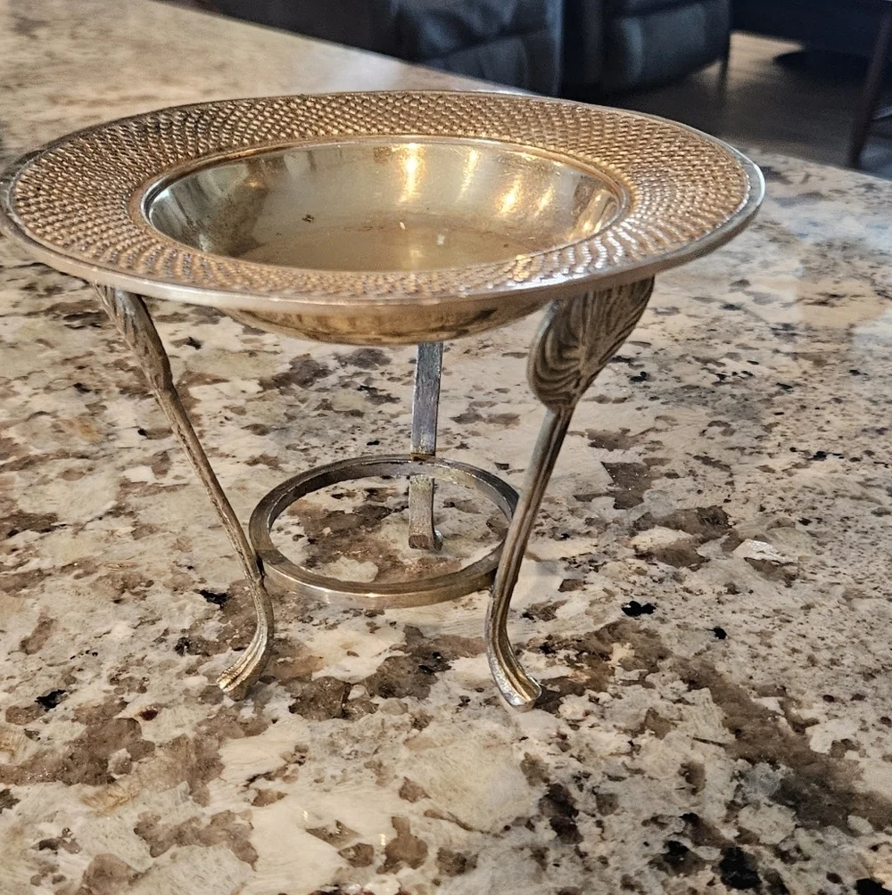 Vintage Brass Dish With Heart Stand